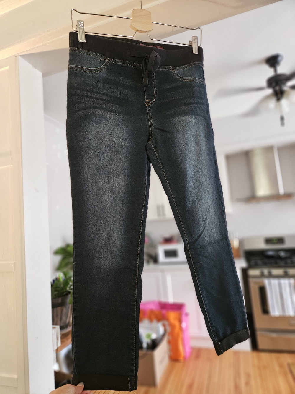 No Boundaries Dark Wash Cropped Jeans with Black Knit Waistband